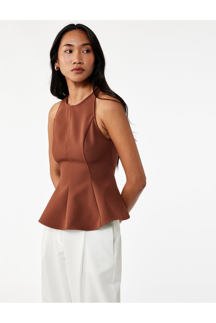 Slim Fit Sleeveless Crew Neck Peplum Blouse