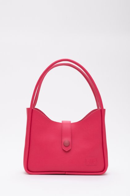 Fuchsia Shk79 Leather Button Detailed Hand and Shoulder Bag with Snap Fastener Makeup Bag E:30 L:22 W:10