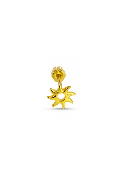 925 Ayar Gümüş Üzerine Mikron Altın Kaplama İçi Boş Güneş Gold Piercing 7 mm