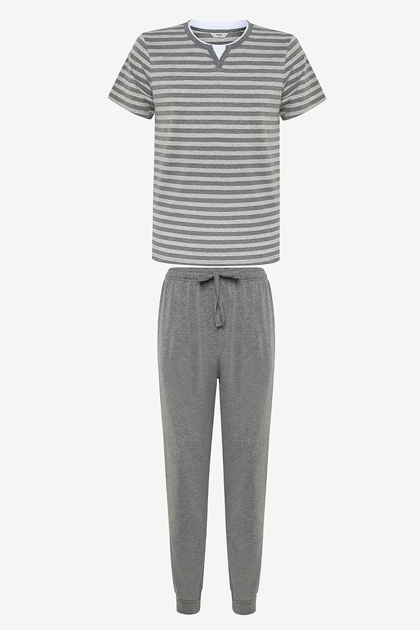 Grey Stripe Multicolor Trousers Pajama Set