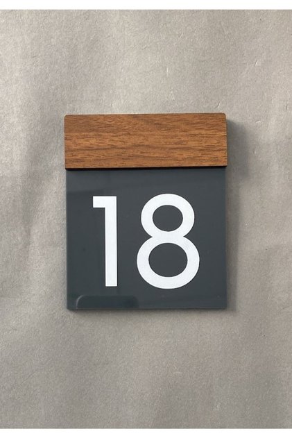 Dikey Kapı Numarası Pratik Kendinden Yapışkanlı Arkası Bantlı Wooden Serisi -18