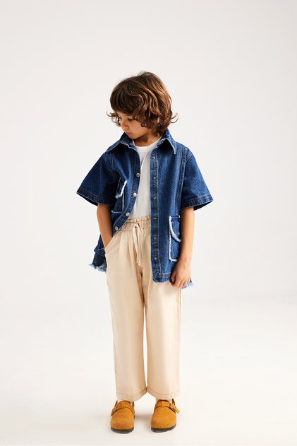 Ecru Color Cotton Carrot Pants
