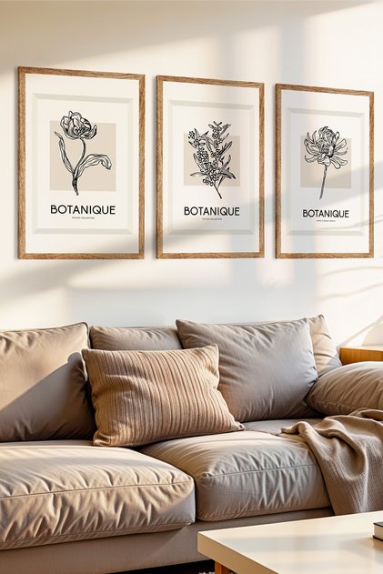 3 Piece Minimal Botanical Flowers Themed Wooden Frame Look Mdf Table Set