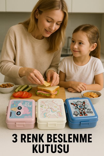 Kendiden Kaşık ve Çatallı 4 Bölmeli Premium Beslenme Kutusu BPA Free Beyaz Unicorn