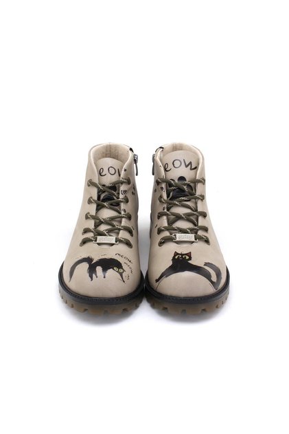 Black Cat Printed Women's Beige Short Boots