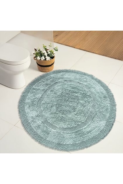 Spagetti Mint Yuvarlak Oda Banyo Halısı Makinede Yıkanabilir %100 Pamuk Dokuma