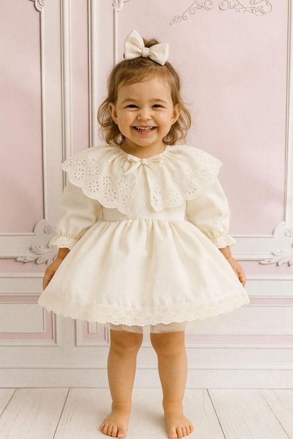 Hobidik Baby Girl Child Cream Daisy Cloak Fluffy Tulle Dress- Trendyol