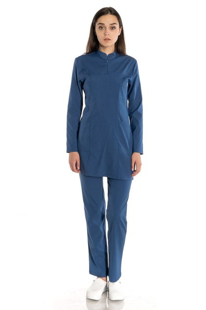 Likralı Indigo Tunik Tesettür Takım Hemşire Forması