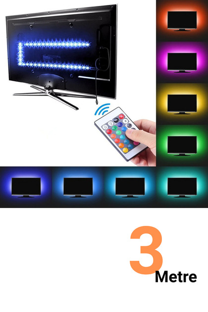 Tv Monitör Arkası 3 Metre Kumandalı 3 Çipli Rgb Şerit Led Iç Mekan Led Animasyonlu Rgb Şerit Led
