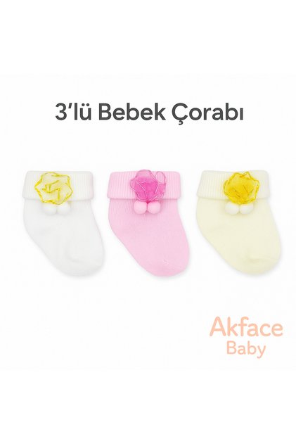 3-Piece Newborn Baby Socks with Gift Notes and Flower Pompoms 0-6 Months