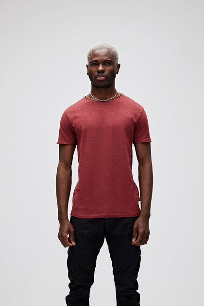 O-neck T-shirt Claret Red Basic Men's T-Shirt