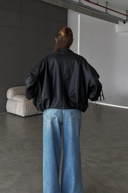 Orions Collection Kadın Oversize Deri Ceket– Oversize Fermuarlı