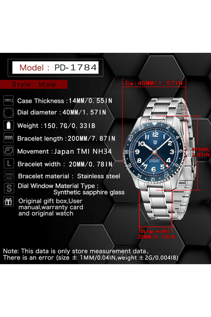 ばんさん　90-12k Pagani design PD-1784 Erkek Saati Otomatik GMT Paslanmaz Çelik