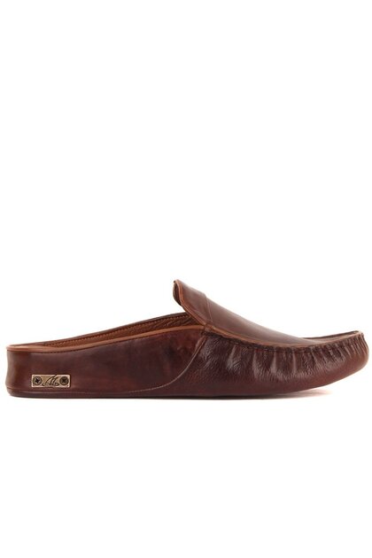 - Dark Brown Leather Men's House Slippers 110-547-X