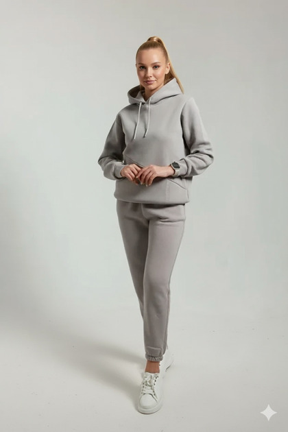 Women's Three Thread Cut Pocket Hooded Soft Oversized Tracksuit Set with Cotton Inside