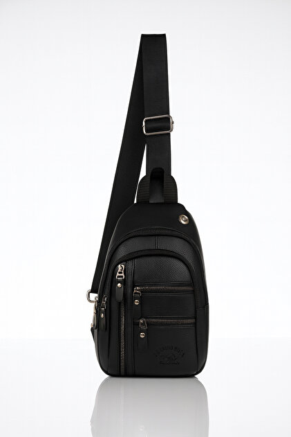 Leather Crossbody Bag Chest Bag Multi-Compartment Single Arm Shoulder Bag Bodybag with Headphone Outlet