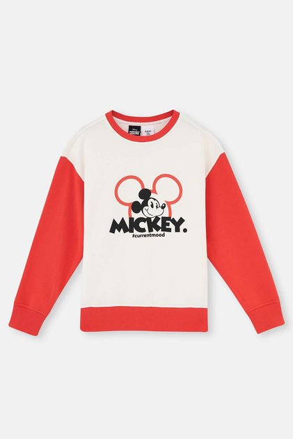 Ekru Mıckey Mouse Baskı Detaylı Unısex Sweatshırt