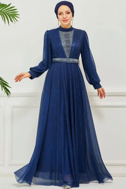 Plus Size Evening Dress with Stone Front