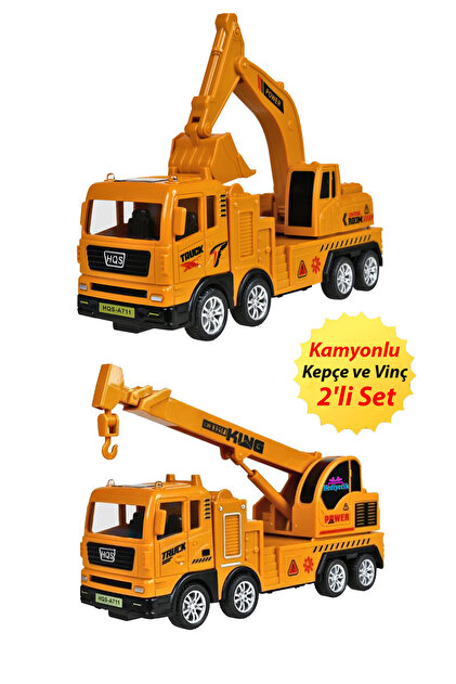 ミニカー TELEX MHL454 hediyecik Kamyonlu Kepçe ve Vinç Oyuncak İnşaat Araçları,İş