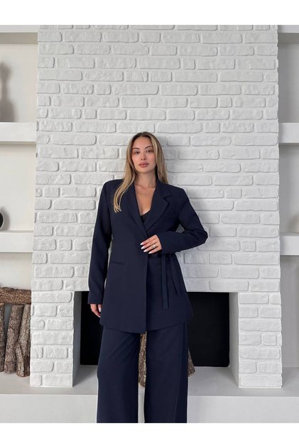 Women's Side Tie Waistband Blazer Jacket Palazzo Pants Two Piece Suit