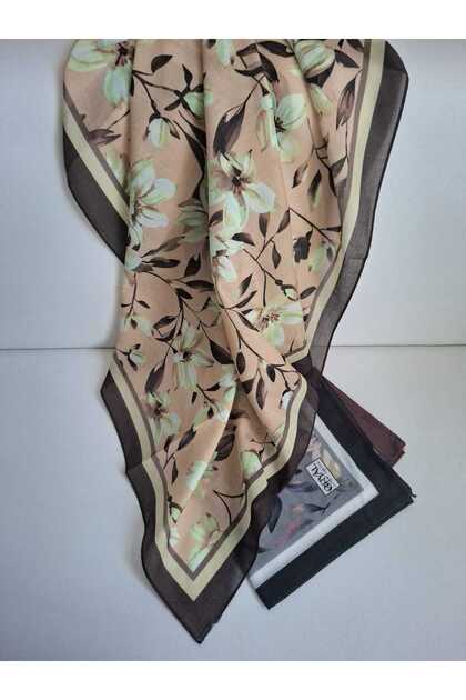 Floral Scarf (Italian Stitch) - Coffee