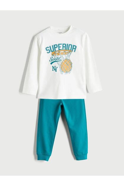 Lcw Kids Crew Neck Printed Boys Sweatshirt and Tracksuit Bottom 2-Piece (W5)