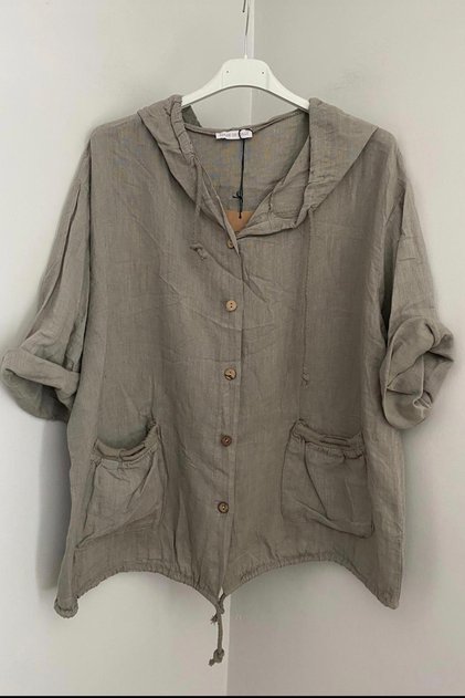 Women's Italian Mink Hooded Button Closure Pocket Pocket 3/4 Sleeve Linen Cardigan Jacket Sweatshirt