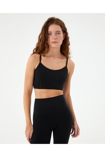 Black Basic Motion Fitness Bra with Chest Pads and Flat and Cross Straps
