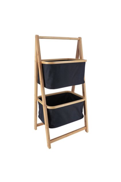 Dual Shelves Bamboo Wood Laundry Hamper