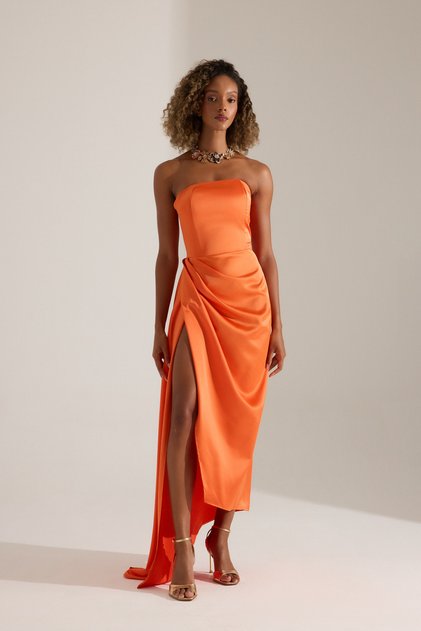 MORIE ORANGE STRAPLEZ GECE ELBİSESİ