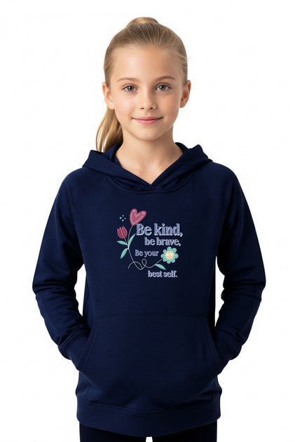 Hooded Kangaroo Pocket Baby Kind Brave Printed Detail Girl's Sweatshirt