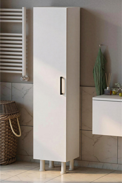 5 Raflı Kapaklı Çok Amaçlı Banyo Boy Dolabı Beyaz