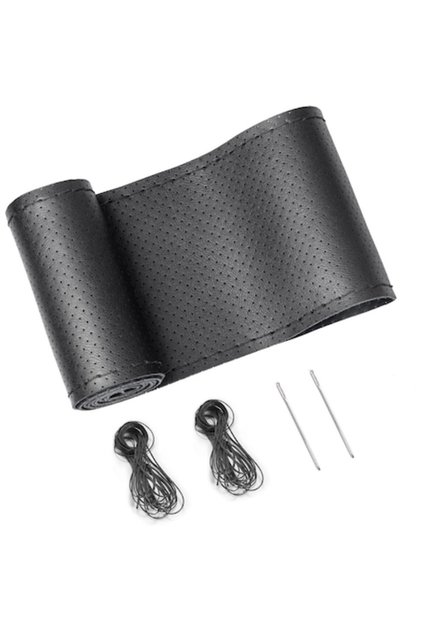 Husă pentru volan din piele perforată cu ac și ață, neagră, A&SO General Store®