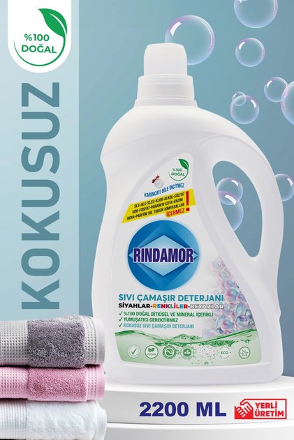 %100 Doğal Bitkisel Tüm Renkler Kokusuz Çamaşır Deterjanı | Kendinden Yumuşatıcılı | 2200ml