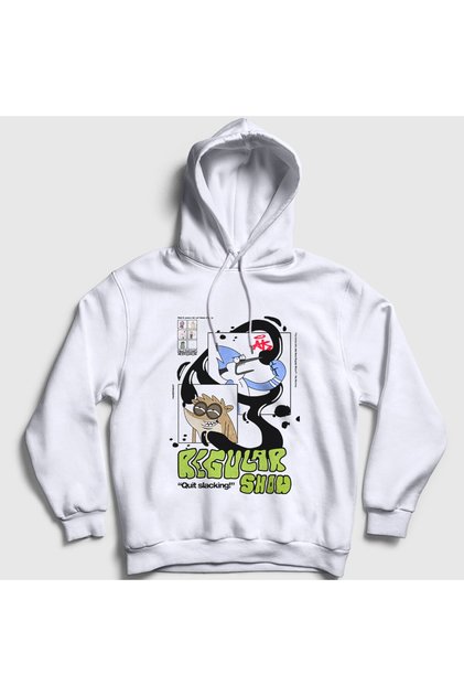 Unisex White Quit Slacking Regular Show Hooded Sweatshirt 574240Tt