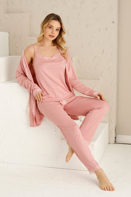 Pegasus Women's Pajama Set with Lace Detail and Morning Dress - Dowry Suit - Wide Size Range