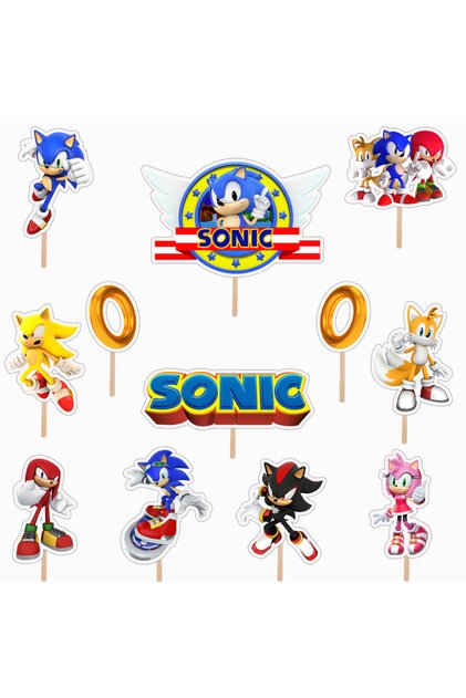 Set accesorii brioșe/ tort, 12 buc, tematică SONIC, Photo Paper Glossy