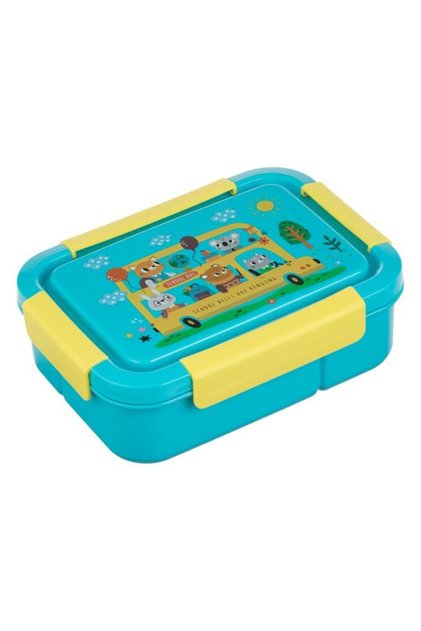 Caserola 5 compartimente pentru mancare copii, 22.6 x 16.6 x 7.3 cm, Turcoaz Animale, plastic
