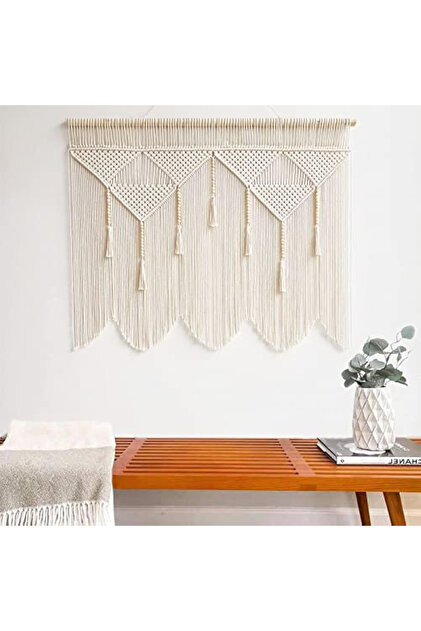 Decorațiune murală macrame, lucrată manual, crem, 120x100 cm