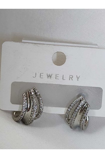 Oval Earrings with Zircon Stone Silver Color