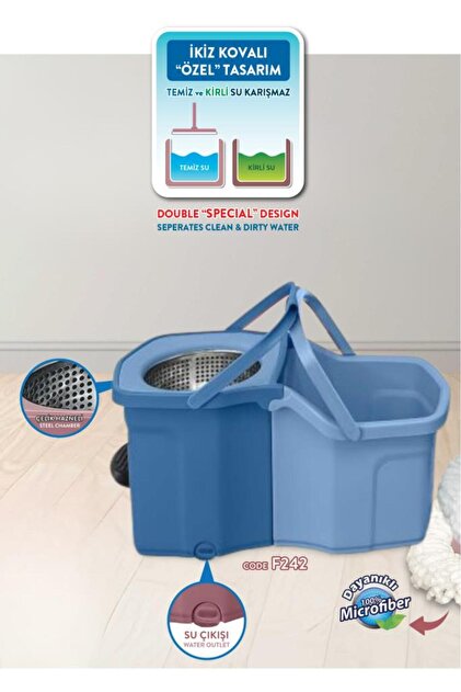 Flora Twin Turbo Pedallı Çelik Mop Set, Temiz ve Kirli Suyu Ayıran