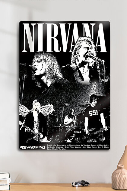 DekorHane Metal Baskı - Nirvana Tablo – Kurt Cobain ve Grup Konser