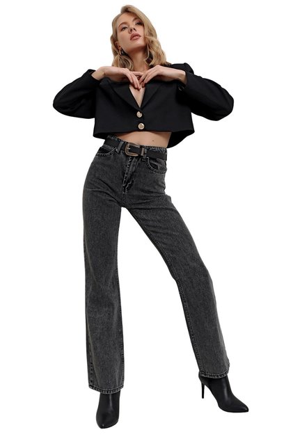 Ivan Kadın Power L Stretch Fabric Women's Smoked High Waist Wide Leg Casual Jeans