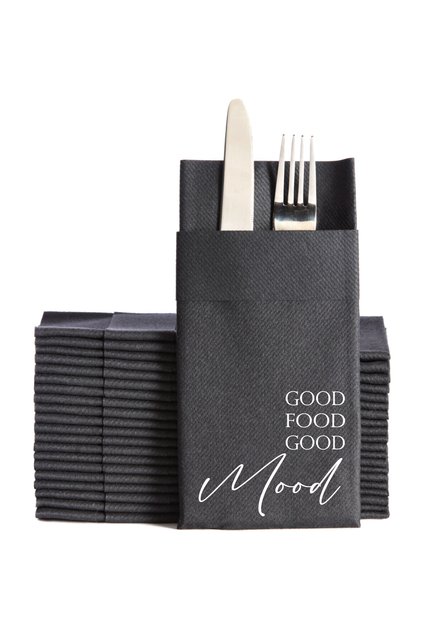 12 Pieces - Fabric Textured Airlaid Premium Napkins (White) with Good Food Print
