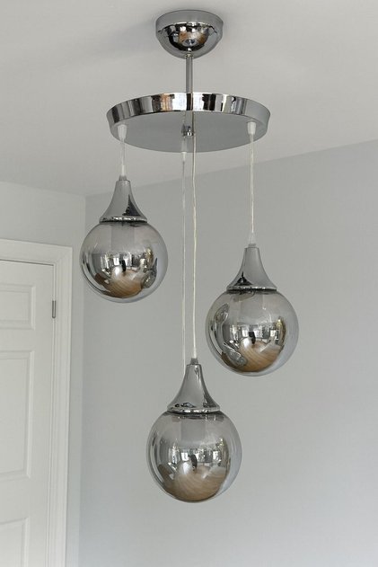 Kristal 3 Lü Yuvarlak Gümüş Modern Sarkıt Mutfak Oturma Odası Salon Sarkıt Avize.