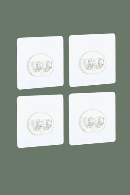 4 Adet 7x7 cm Şeffaf Yapışkanlı Banyo Askısı, 4'lü Banyo Düzenleyici Sticker