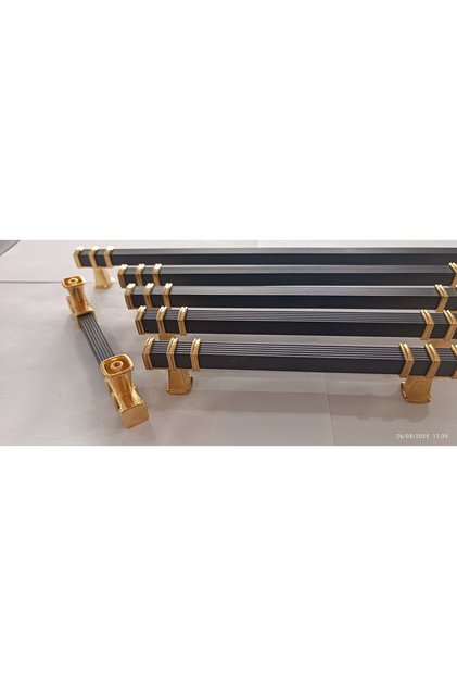 YÖRÜK 128 MM SİYAH-ALTIN Lüks Modern Çekmece Dolap Vestiyer Mobilya Kulpları