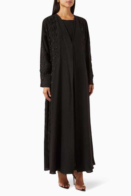 Stylish Open Front Abaya Dress Long Sleeve Henna and Full Set for Party