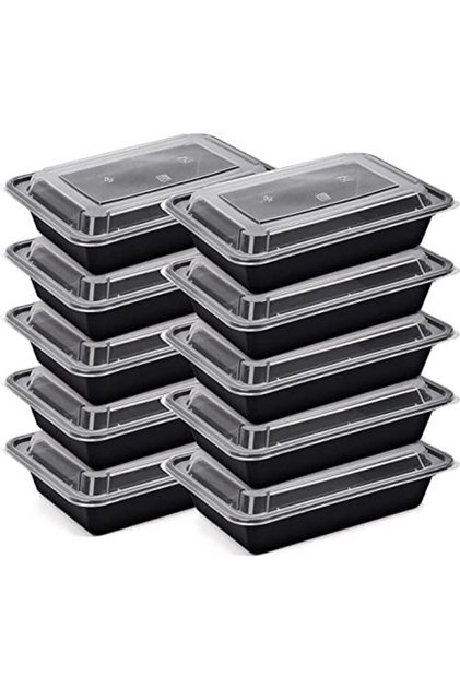 [20 Pack] Compartment Black Base with Lids Food Storage Container(28 oz) RE 28 | Disposable Food Con