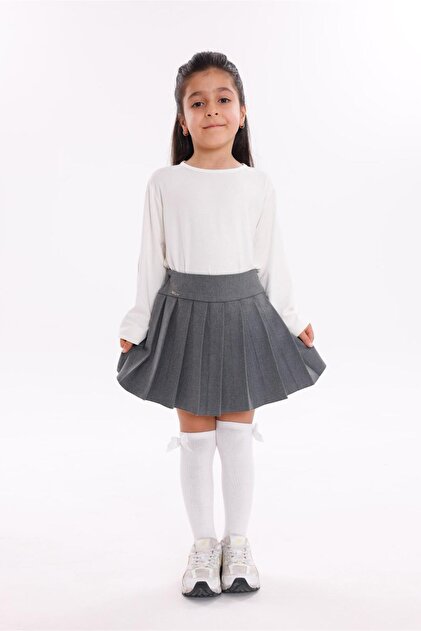 FottsFotts PLEATED SKIRT グレー S 新品 WİENS KİDS Girl's School Pleated Shorts Skirt- Trendyol
